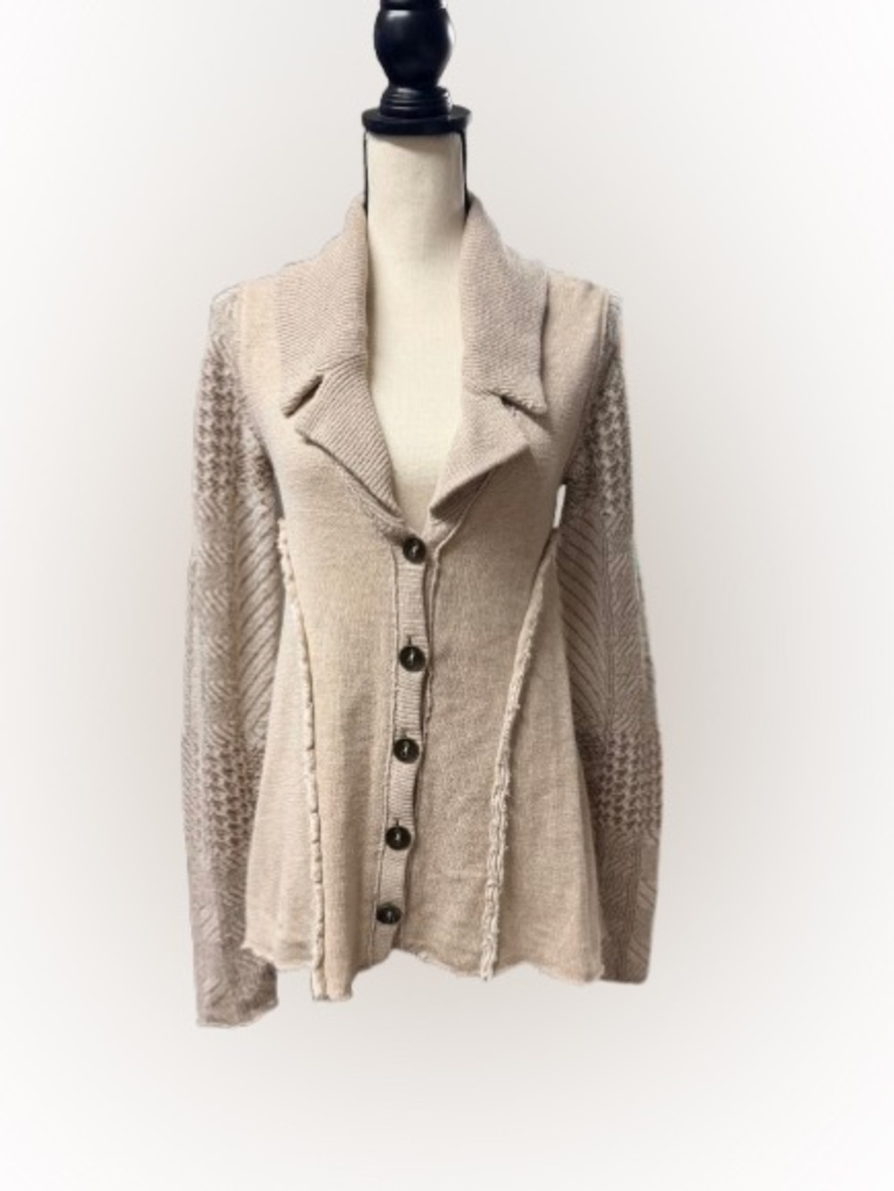 Free People XS Mixed Knit Cardigan Sweater Jacket High Low Boho Button Front
